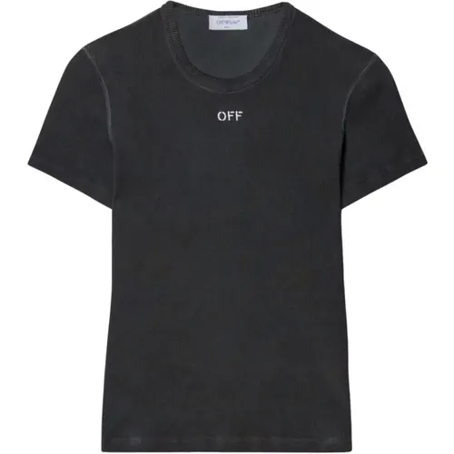 Graue T-Shirts und Polos mit Logo , Damen, Größe: L - Off White - Modalova