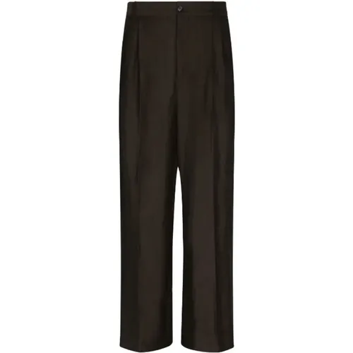 Chocolate Brown Logo-Patch Pleated Trousers , female, Sizes: 2XL, 3XL - Dolce & Gabbana - Modalova