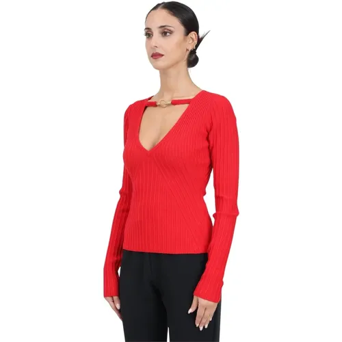 Roter V-Ausschnitt Pullover für Frauen , Damen, Größe: L - Just Cavalli - Modalova