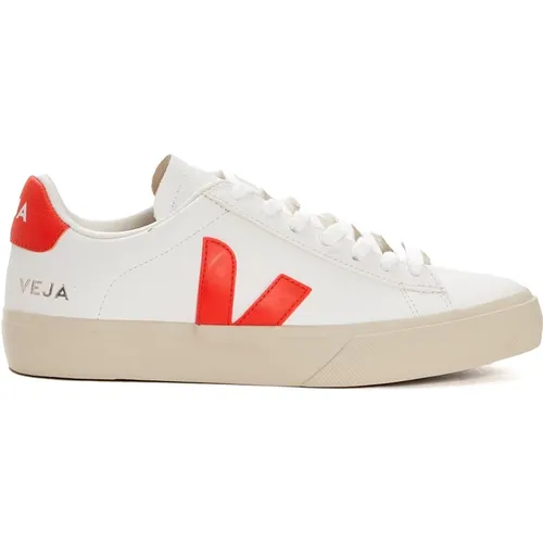 Weiße Orange Leder Sneakers , Damen, Größe: 38 EU - Veja - Modalova