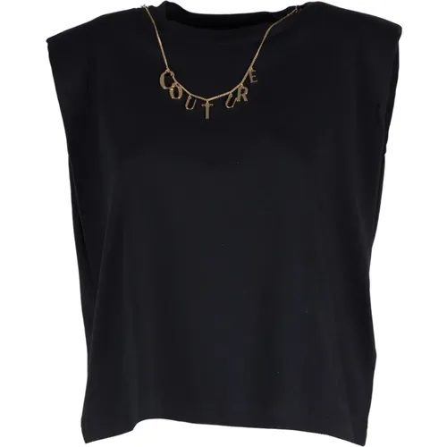 Schwarzes Baumwolltop mit abnehmbarer Couture-Halskette - Versace Jeans Couture - Modalova