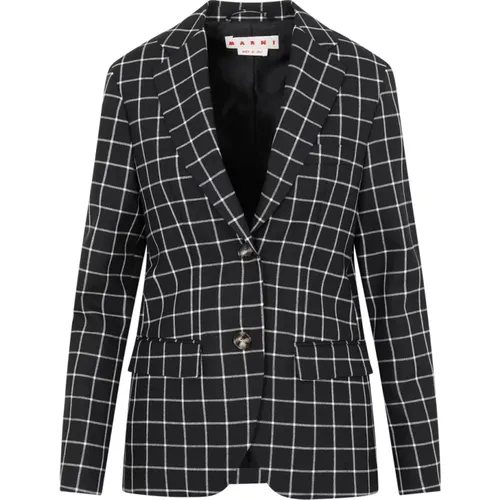 Wool Jacket Checked Pattern , female, Sizes: 2XS - Marni - Modalova