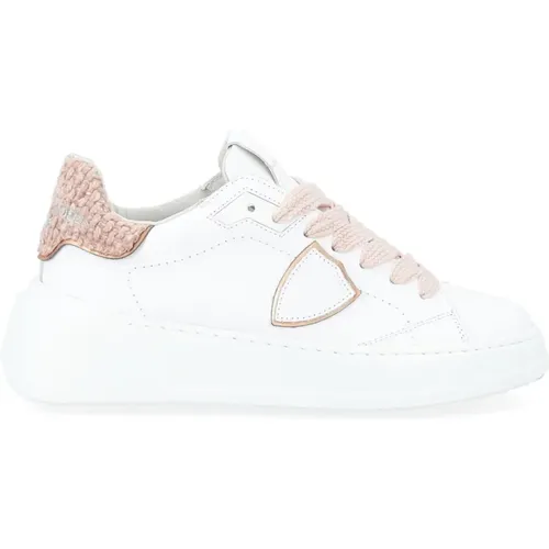 Weiße und rosa gewebte Sneaker , Damen, Größe: 36 EU - Philippe Model - Modalova