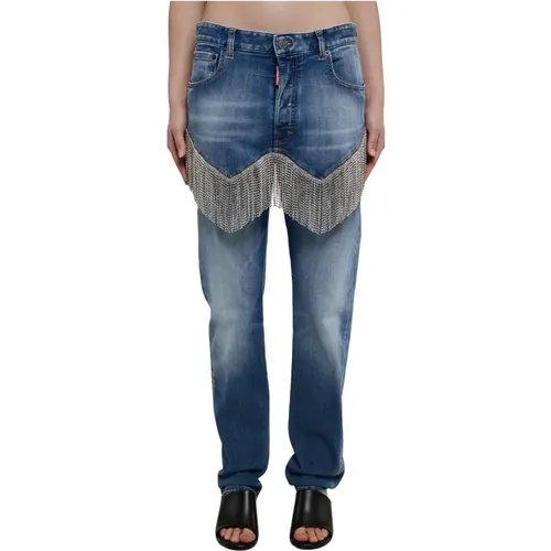 Blaue Jeans mit Kristallfransen , Damen, Größe: S - Dsquared2 - Modalova