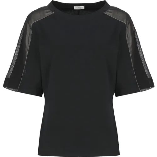 Schwarzes Baumwoll-T-Shirt mit Messingdetails - BRUNELLO CUCINELLI - Modalova
