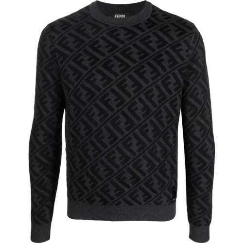 Diagonal FF Jacquard Sweater , male, Sizes: S - Fendi - Modalova