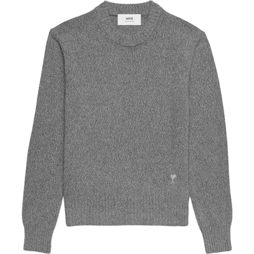 Grauer Kaschmirpullover mit Besticktem Logo , Herren, Größe: XL - Ami Paris - Modalova