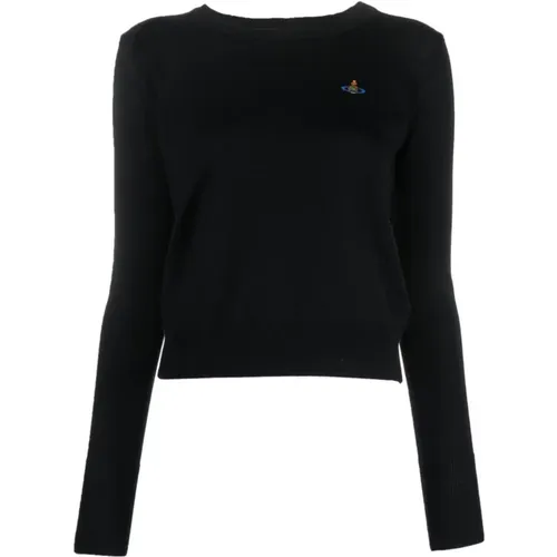 Schwarzer Pullover mit gesticktem Logo , Damen, Größe: M - Vivienne Westwood - Modalova