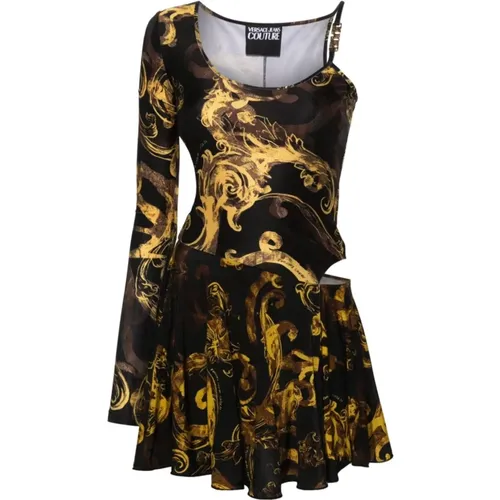 Schwarzes Watercolor Barock Kleid , Damen, Größe: XS - Versace Jeans Couture - Modalova