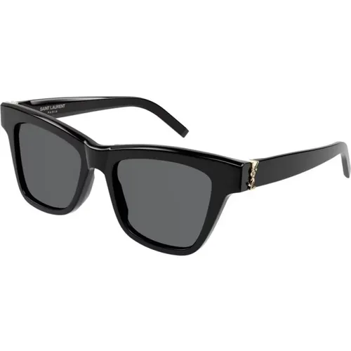 Schwarze Rahmen Graue Gläser Sonnenbrille - Saint Laurent - Modalova