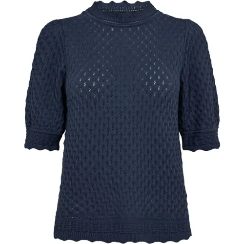 Indigo Pullover mit Kurzen Puffärmeln , Damen, Größe: S - FREEQUENT - Modalova