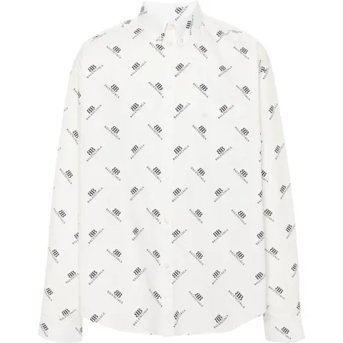 BB Print Button-Down Shirt , male, Sizes: XL - Balenciaga - Modalova