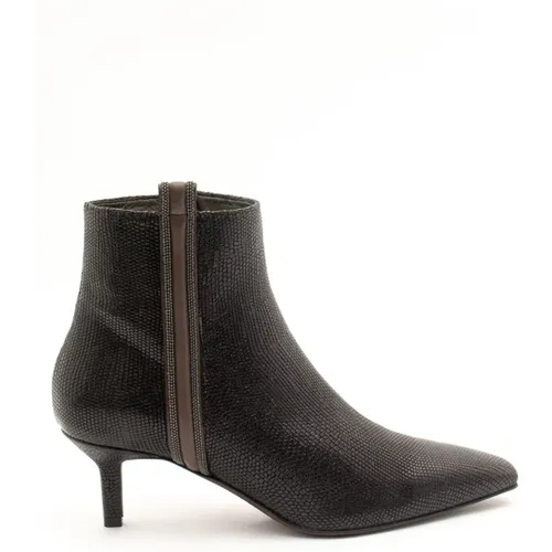 Elevate Your Style with Leather Heeled Booties , female, Sizes: 7 UK - BRUNELLO CUCINELLI - Modalova
