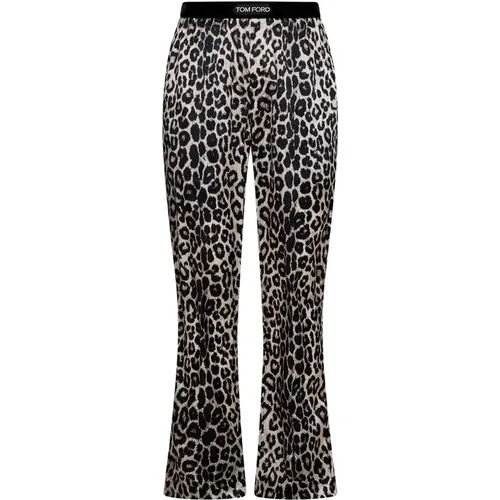 Leopard Print Silk Pajama Trousers , male, Sizes: L, M, S - Tom Ford - Modalova