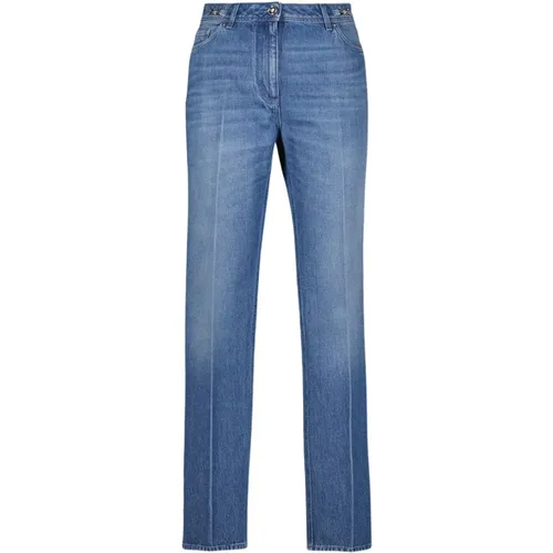 Gerade Bein Denim Jeans Blau Gewaschen , Damen, Größe: W26 - Versace - Modalova