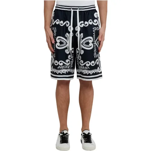 Marina Bedruckte Seiden-Bermuda-Shorts,Logo Grafik Seiden Shorts,Shorts - Dolce & Gabbana - Modalova