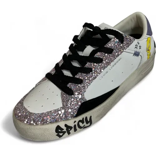 Glitter Comic Sneaker Schwarz-Weiß Deluxe , Damen, Größe: 39 EU - Crime London - Modalova