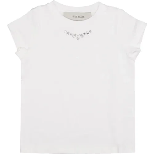 Weiße Baumwoll-T-Shirt mit Strass-Dekoration - Simonetta Ravizza - Modalova