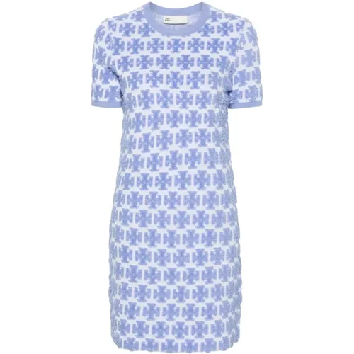 Blaues Bouclé Double T Kleid - TORY BURCH - Modalova