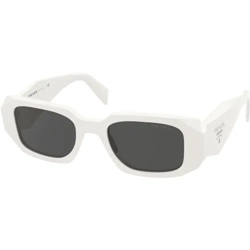 Weiße/Dunkelgraue Sonnenbrille , Damen, Größe: 49 MM - Prada - Modalova