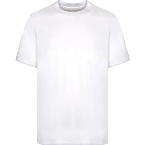 Weiße Baumwoll-T-Shirt Rundhals Kurze Ärmel - BRUNELLO CUCINELLI - Modalova