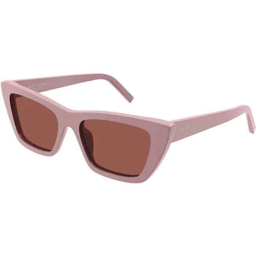 Stilvolle Rosa Sonnenbrille mit Braunen Gläsern - Saint Laurent - Modalova