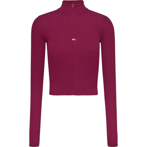 Bordeaux High Neck Zip Sweater , female, Sizes: M, S, XS - Tommy Jeans - Modalova