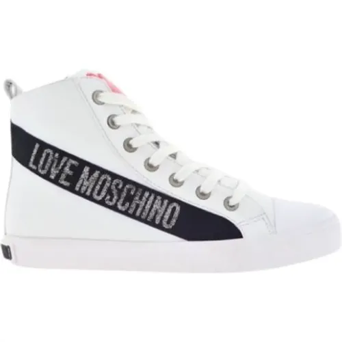 High Top Leather Sneakers Black Stripe , female, Sizes: 3 UK - Love Moschino - Modalova