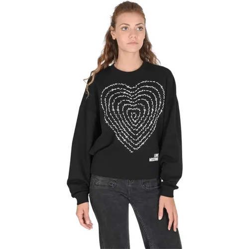 Schwarzer Baumwoll-Sweatshirt mit Inlay-Detail , Damen, Größe: M - Love Moschino - Modalova