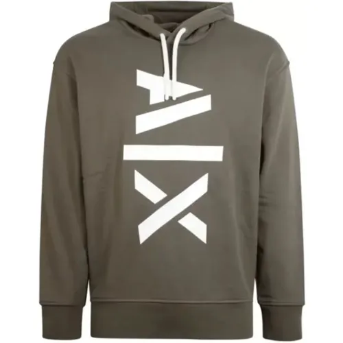 New AX Hooded Sweatshirt in Khaki , male, Sizes: XL, S, L, M - Armani Exchange - Modalova
