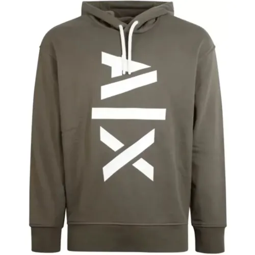 New AX Hooded Sweatshirt in Khaki , male, Sizes: XL, XS, S, L, M - Armani Exchange - Modalova