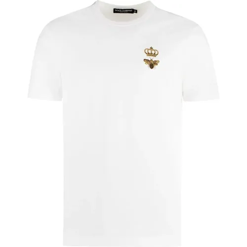 Geripptes Rundhals-Baumwoll-T-Shirt , Herren, Größe: L - Dolce & Gabbana - Modalova