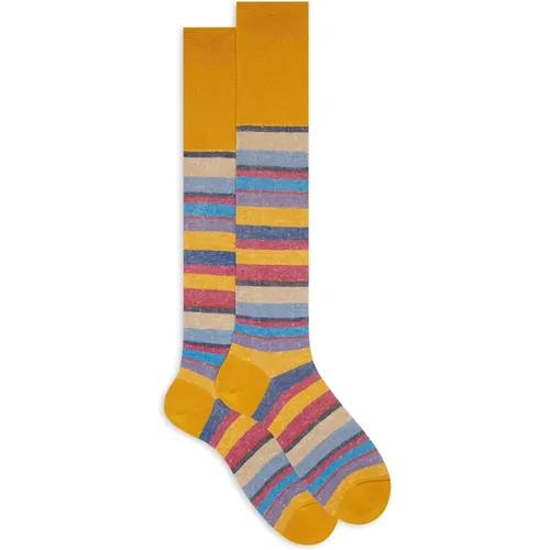 Gestreifte Lange Baumwoll/Leinen Socken , Herren, Größe: M - Gallo - Modalova