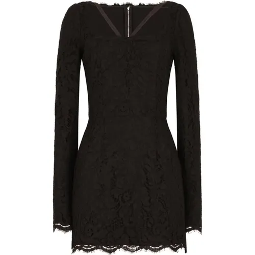 Lace Mini Dress Square Neckline , female, Sizes: S - Dolce & Gabbana - Modalova