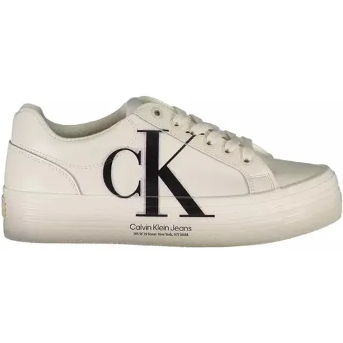 Weißer Polyester Sneaker mit Kontrastdetails , Damen, Größe: 41 EU - Calvin Klein - Modalova