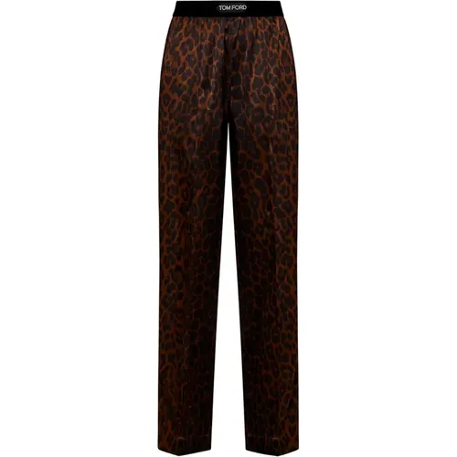 Leopard-Print Silk Satin Pajama-Style Pants , female, Sizes: S - Tom Ford - Modalova