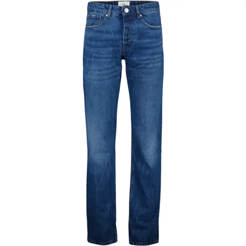 Gerade Geschnittene Denim Jeans Blau Gewaschen , Herren, Größe: W30 - Ami Paris - Modalova