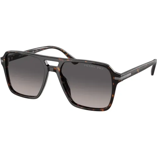Havana/Grey Shaded Sunglasses , male, Sizes: 55 MM - Prada - Modalova