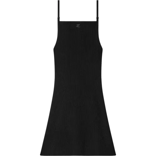 Schwarzes Geripptes Strickkleid Eckiger Ausschnitt , Damen, Größe: M - Courrèges - Modalova