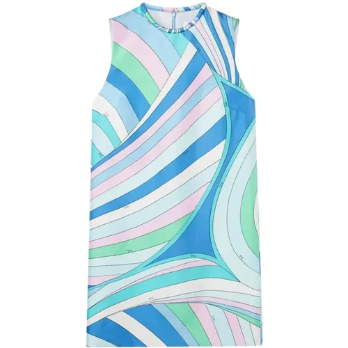 Blue Abstract Pattern Silk Dress , female, Sizes: S, M, XS - EMILIO PUCCI - Modalova