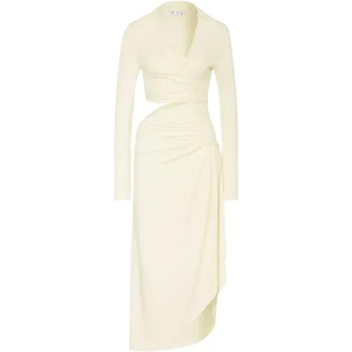 V-Ausschnitt Drapiertes Kleid Off - Off White - Modalova