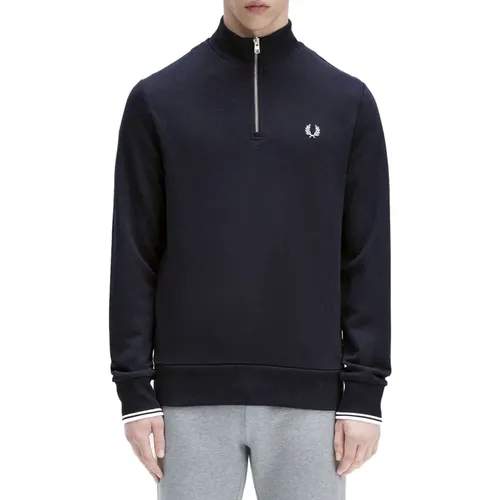 Blaue Halb-Zip-Sweatshirt Baumwolle Regular , Herren, Größe: 3XL - Fred Perry - Modalova