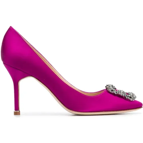 Dark Satin Jewel Buckle Pumps , female, Sizes: 3 UK, 4 UK, 5 UK - Manolo Blahnik - Modalova