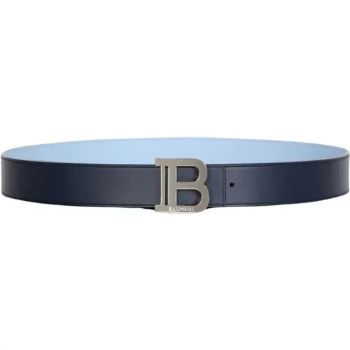 Reversible Calfskin Leather Belt Navy/Blue , unisex, Sizes: 95 CM, 100 CM - Balmain - Modalova