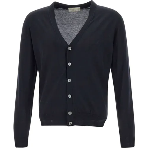 Merino Wool Cardigan Navy V-Neck , male, Sizes: 2XL, XL, 3XL, L, M, S - Filippo De Laurentiis - Modalova