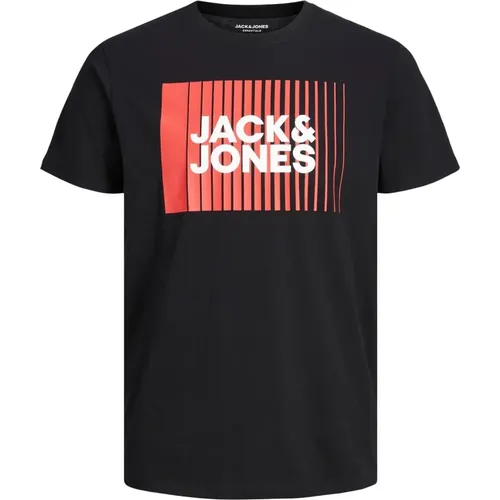 Basis Rundhals T-Shirt mit Label-Print,Label-Print T-Shirt mit kurzen Ärmeln,Kurzarm Rundhals T-Shirt mit Label-Print - jack & jones - Modalova