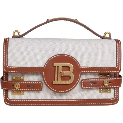 Canvas & Leather Handbag Natural , female, Sizes: ONE SIZE - Balmain - Modalova