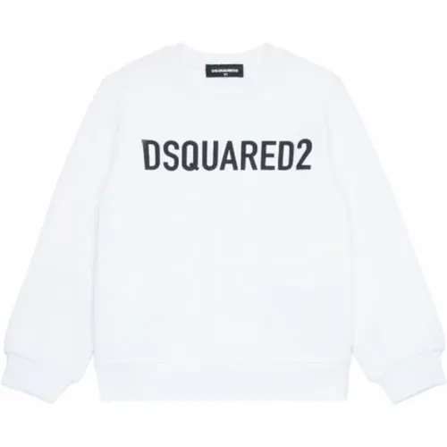 Kinder Rundhals-Sweatshirt Weiß Relax-Eco,Kinder Burgunder Baumwoll-Logo-Sweatshirt - Dsquared2 - Modalova