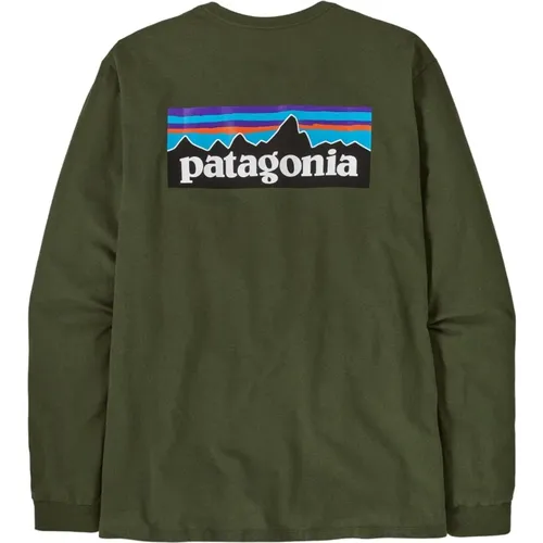 Langärmeliges Logo-T-Shirt in Grün , Herren, Größe: M - Patagonia - Modalova