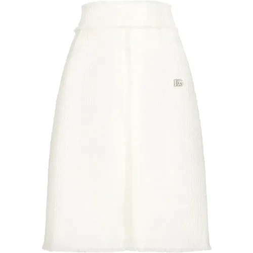 Cream Tweed Skirt , female, Sizes: M - Dolce & Gabbana - Modalova